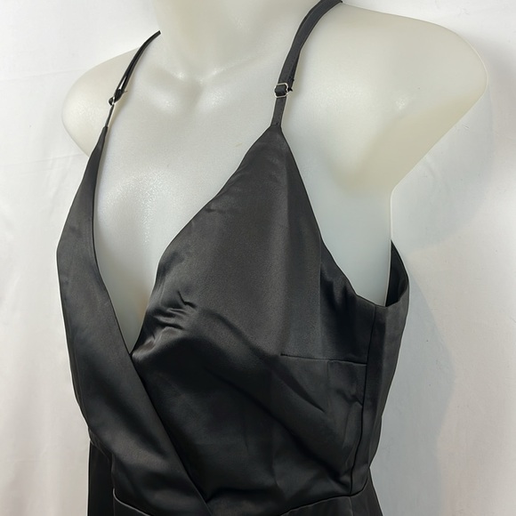 Lulu's What a Stunner Black Satin Asymmetrical A-Line Mini Dress Size M - Picture 7 of 13